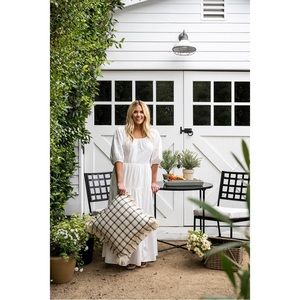 ISO Threshold Studio McGee Fringed Grid Outdoor Throw Pillow Cream/Black